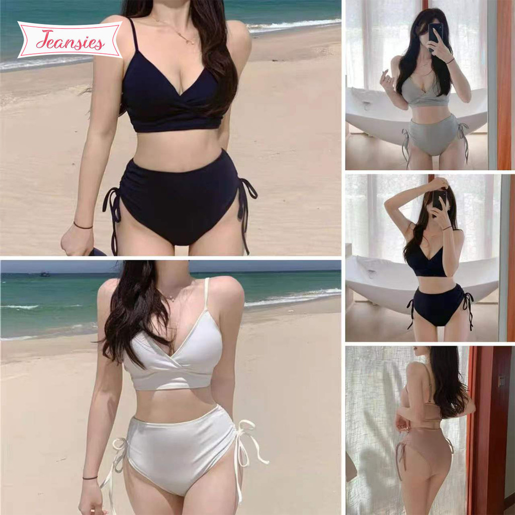 ว่ายน้ำผู้หญิงเซ็กซี่ บราสายเดี่ยวคอวี ดีไซน์สวย พร้อมบิกินี่สูง