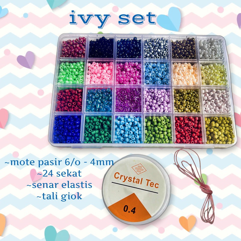 IVY READY sand mote BEAD 8/o 3mm Set Box 24 สี (ฟรีสายรัดยางยืด) 24 สีชุดกล่องลูกปัดทราย 8/0 3 มม. ฟ