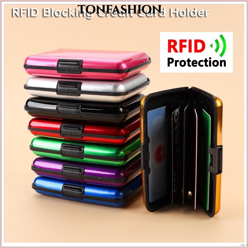 Tonfashion กระเป๋าสตางค์ โลหะ ป้องกันขโมย ใส่บัตรเครดิต เหรียญ RFID สําหรับผู้ชาย ผู้หญิง