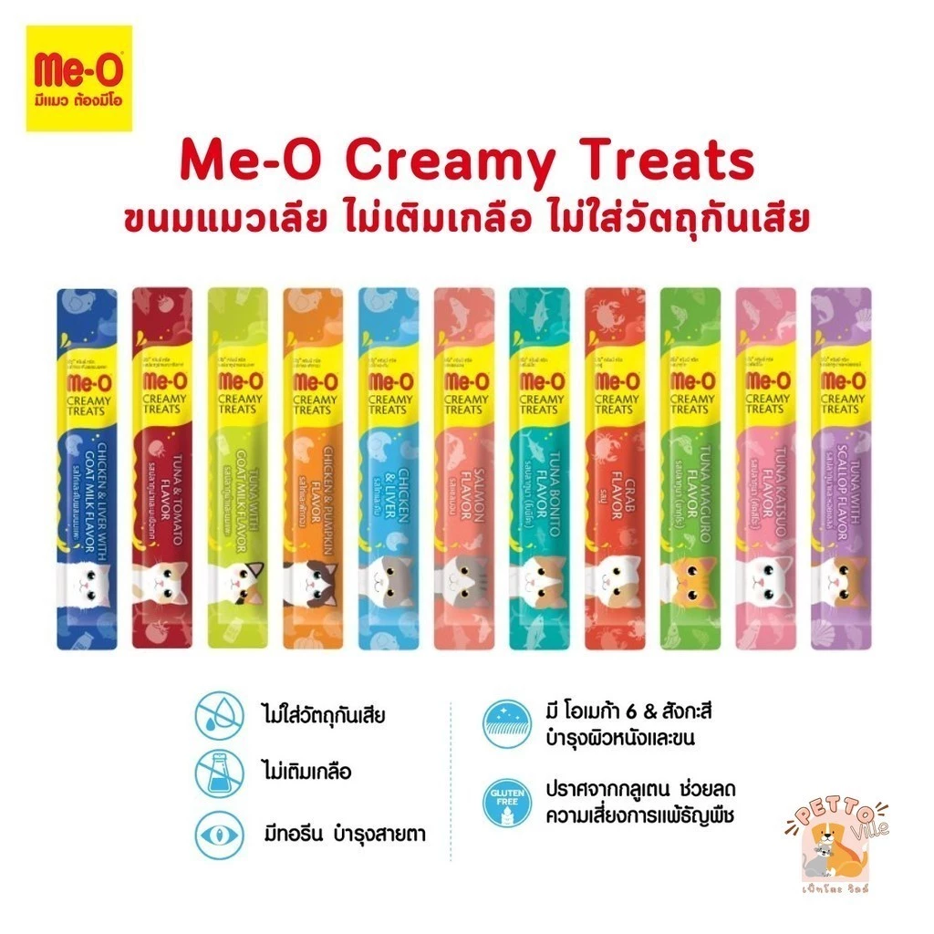 Me-O Creamy Treats ขนมแมวเลียมีโอ ไม่เติมเกลือ ขนาด 15 กรัม