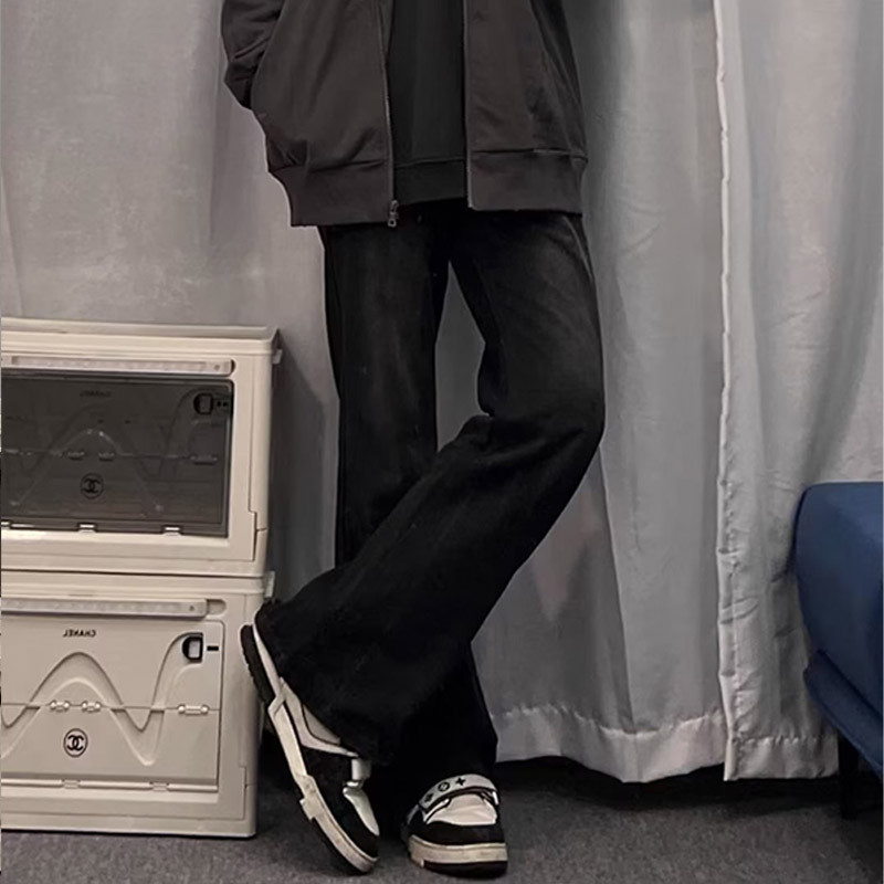 กางเกงยีนขากว้าง ลําลอง พลัสไซซ์ สีดําเข้ม สําหรับผู้ชาย