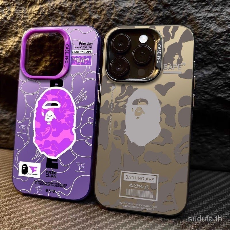 เคสโทรศัพท์มือถืออะคริลิคแข็ง กันกระแทก ลายเลเซอร์ BAPE กันลายนิ้วมือ สําหรับ iPhone 15 14 13 12 11 15promax 7 8plus XSXSMAX XR 14plus 12pro 11promax