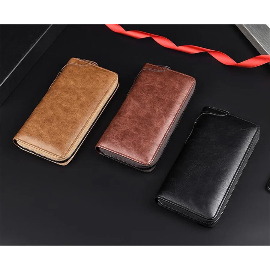 กระเป๋าสตางค์ หนัง PU ใบยาว ขนาดใหญ่ จุของได้เยอะ ป้องกันการโจรกรรม เหมาะกับฤดูร้อน สําหรับผู้ชาย