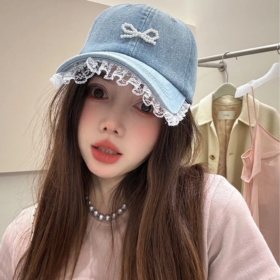 หมวกเบสบอลผ้ายีนแต่งลูกไม้ สไตล์เกาหลี thumbnail 10