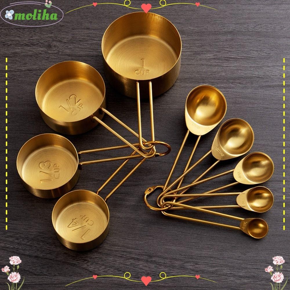 Moliha ถ้วยตวง ช้อนตวง สเตนเลส สีทอง สําหรับทําอาหาร เบเกอรี่ ร้านอาหาร ห้องครัว