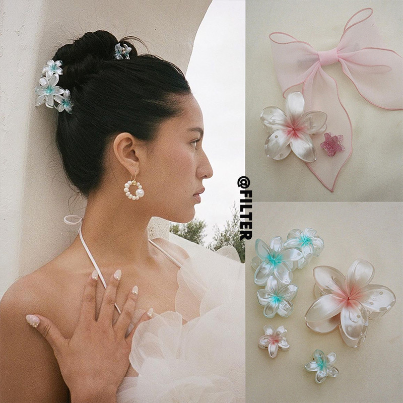 กิ๊บติดผม ลายดอกไม้ สีฟ้า เนื้อแมตต์ ไล่โทนสี ขนาดใหญ่ 8 ซม. เครื่องประดับผม สไตล์เกาหลี สําหรับผู้หญิง