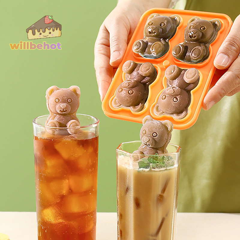 [WillbehotT] แม่พิมพ์ซิลิโคน รูปตุ๊กตาหมีน้อย 3D 4 ช่อง สําหรับทําน้ําแข็ง ไอศกรีม [ใหม่]