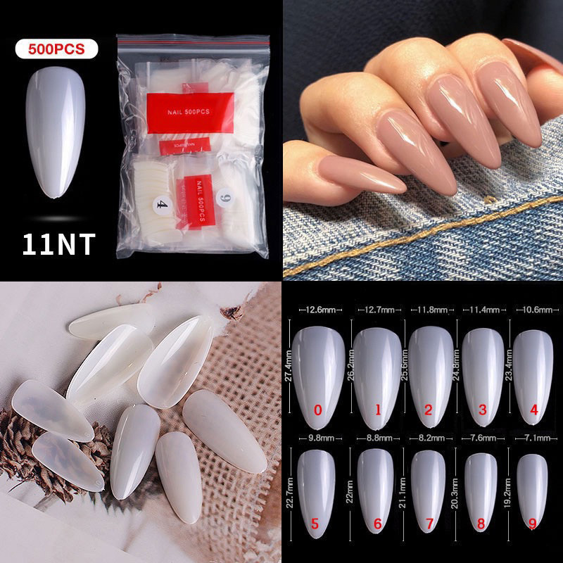 ถุง 500 ชิ้น เบอร์0-9  รวมเล็บ PVC เล็บสีใส สีธรรมชาติ  เล็บปลอม ต่อเล็บ