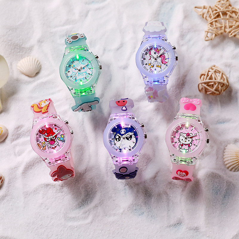 SANRIO นาฬิกาข้อมือควอตซ์ ลายการ์ตูน Kuromi Melody Cinnamoroll น่ารัก พร้อมกล่องสี สําหรับเด็กผู้หญิง