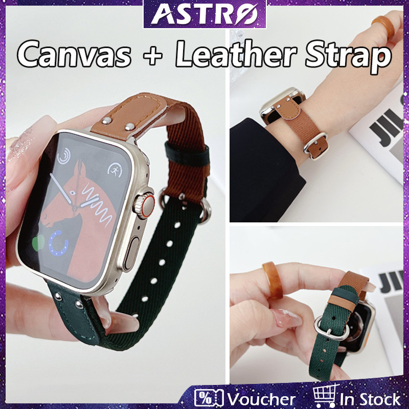 Astro สายนาฬิกาข้อมือ ผ้าแคนวาส ไนล่อน และหนังแท้ สําหรับ iWatch Ultra SE Series 9 8 7 6 5 4 3 2 1 Apple Watch 49 มม. 45 มม. 44 มม. 40 มม. 42 มม. 38 มม.