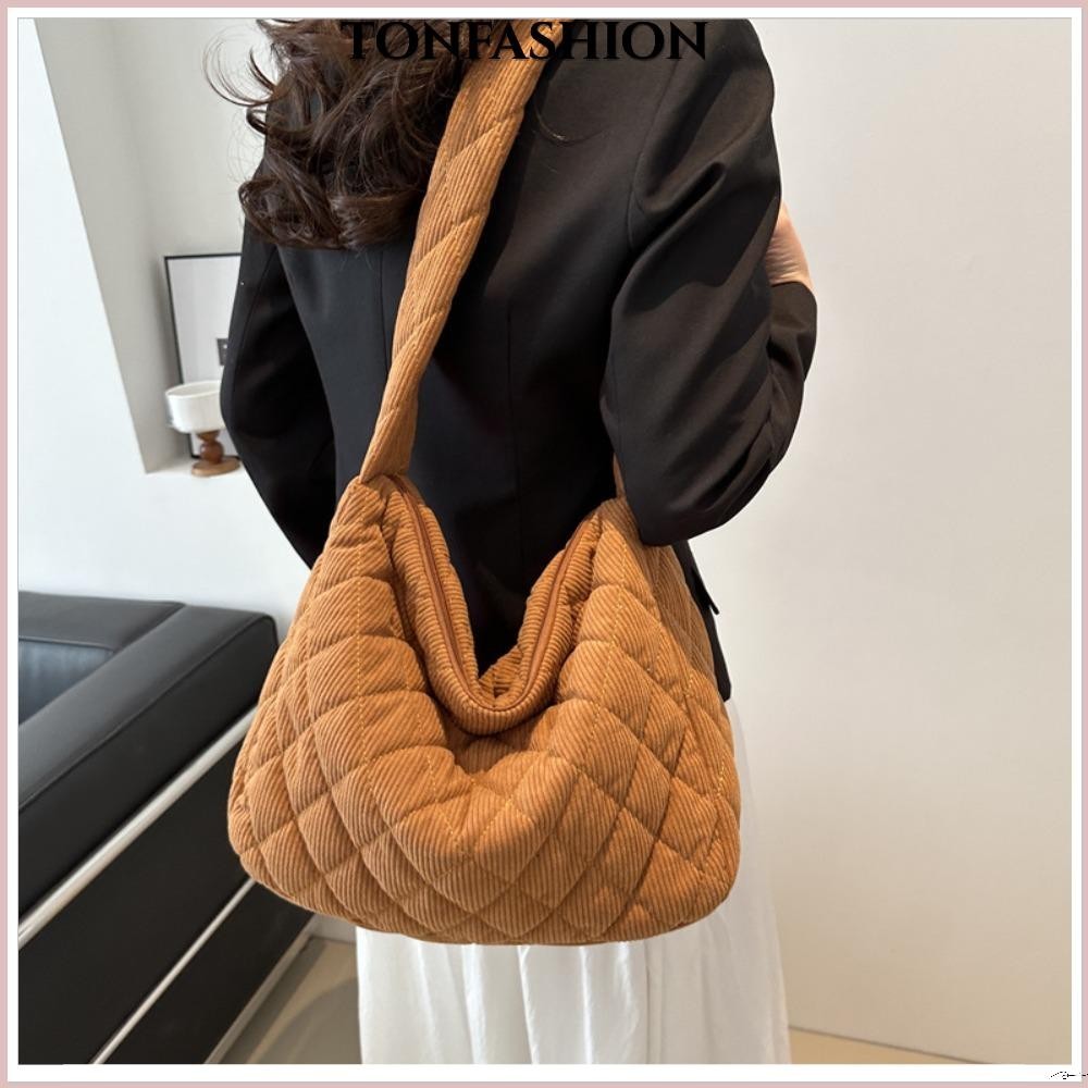 Tonfashion กระเป๋าสะพายไหล่ ลําลอง ขนาดใหญ่ จุของได้เยอะ อินเทรนด์ สําหรับสตรี