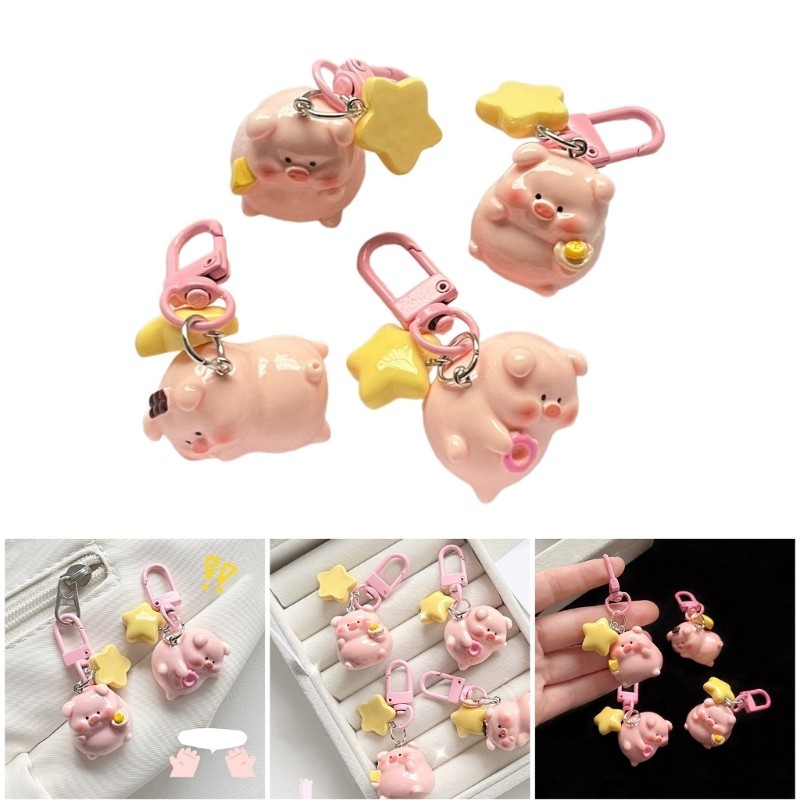 Mo* น่ารัก 3D การ์ตูนสีชมพู Piggy Keyrings อุปกรณ์เสริมสไตล์สัตว์จี้พวงกุญแจ