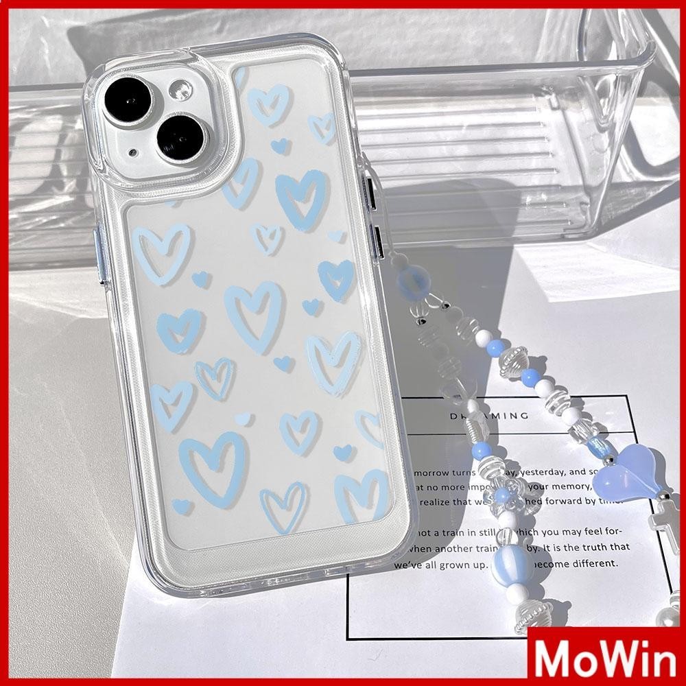 Mowin - สำหรับ iPhone 15 Pro Max เคส ไอโฟน เคสใสเคส TPU อ่อนนุ่ม กันกระแทกสร้อยข้อมือเชือกเส้นเล็ก หัวใจรักสีฟ้า เข้ากันได้กับ iPhone 14 13 Pro Max 12 Pro Max 11 XR XS 7 8 Plus