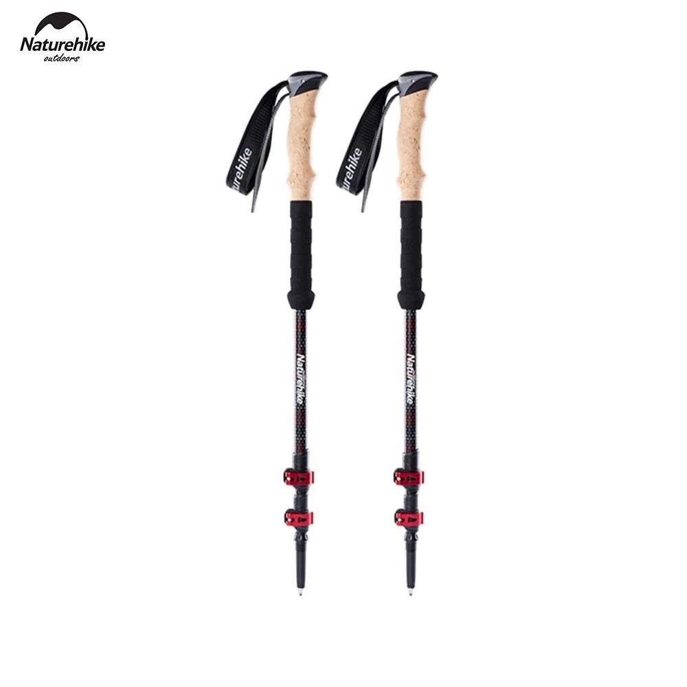 Naturehike 1pc Outdoor Walking Sticks 3 Sections Hiking Climbing Stick Carbon Fiber Telescopic Trekking Poles