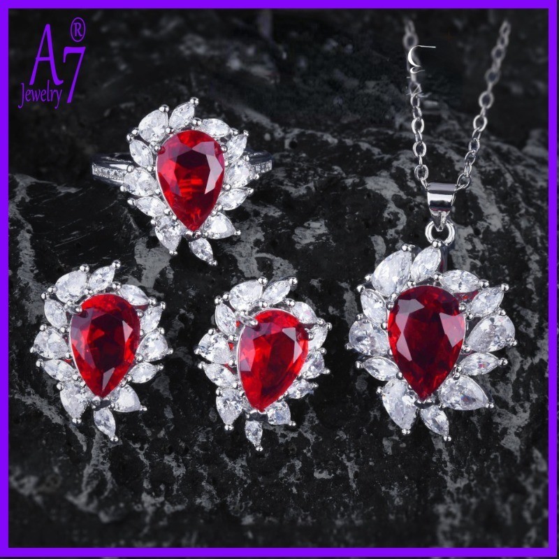 แฟชั่น Moissanite ชุดมรกตแหวนจี้ต่างหูสตั๊ด M3383