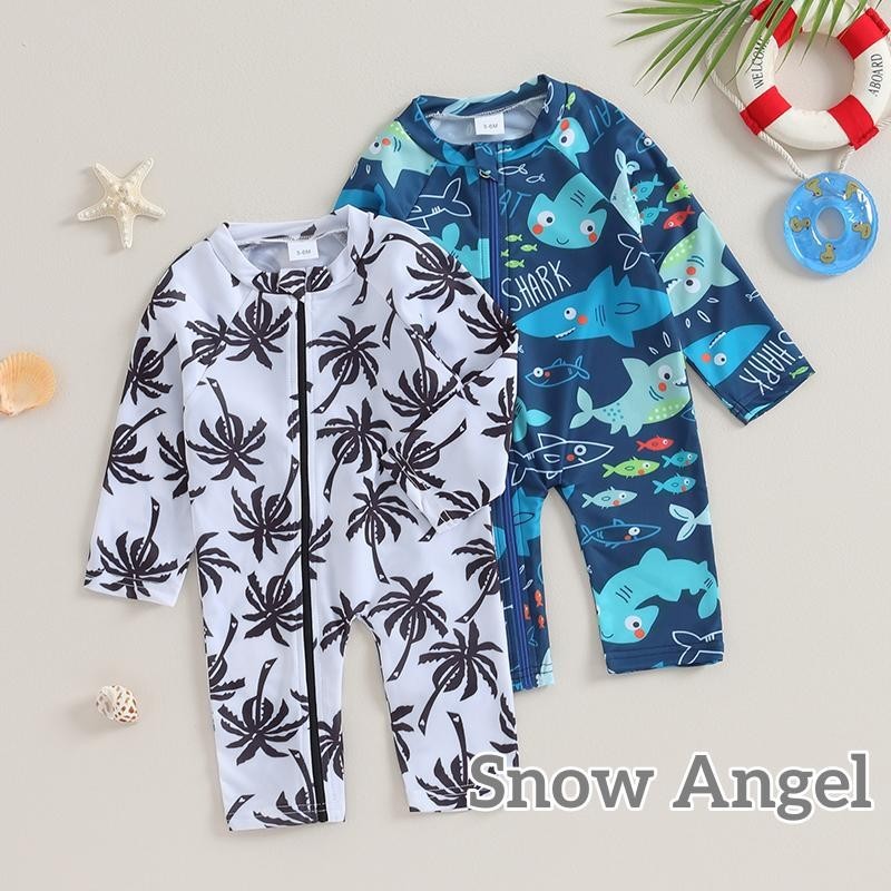 Grao-baby Boys Rash Guard แขนยาว Zip-up Shark/Spider พิมพ์ชุดว่ายน้ําชุดว่ายน้ําฤดูร้อน