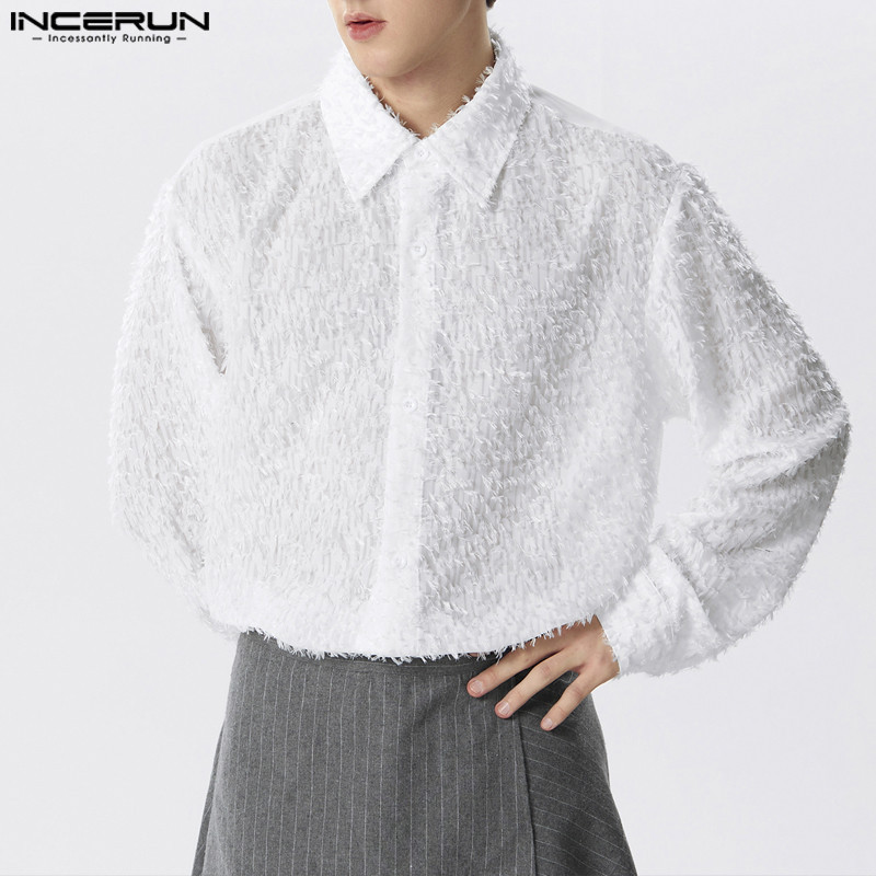 Incerun เสื้อเชิ้ตแขนยาว สีพื้น สไตล์วินเทจ แฟชั่นสําหรับผู้ชาย