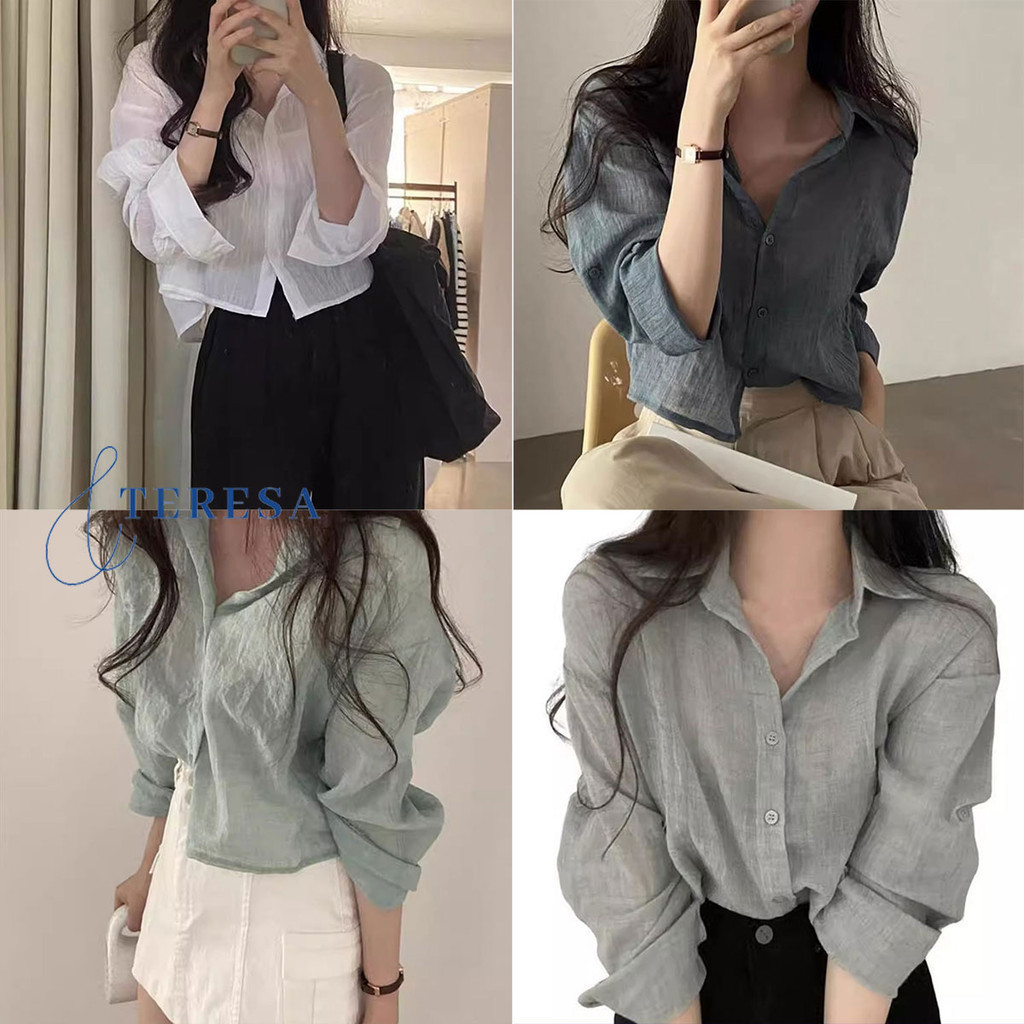 สื้อเชิ้ตกันแดดแขนยาวแบบบางชิคๆ สไตล์เกาหลี มีสีให้เลือก