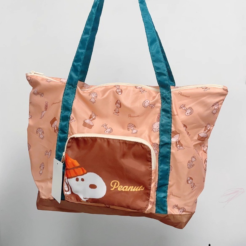 กระเป๋าช้อปปิ้ง แบบพับได้ แต่งซิป ลายการ์ตูน Snoopy แบบพกพา สําหรับตั้งแคมป์ เดินทาง