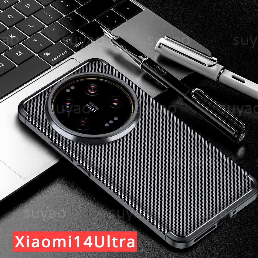 เคสโทรศัพท์ซิลิโคน TPU แบบนิ่ม คาร์บอนไฟเบอร์ ป้องกันเลนส์กล้อง กันกระแทก สําหรับ Xiaomi 14 Ultra Pro 14Ultra 2024 Xiaomi14 Xiaomi14Ultra