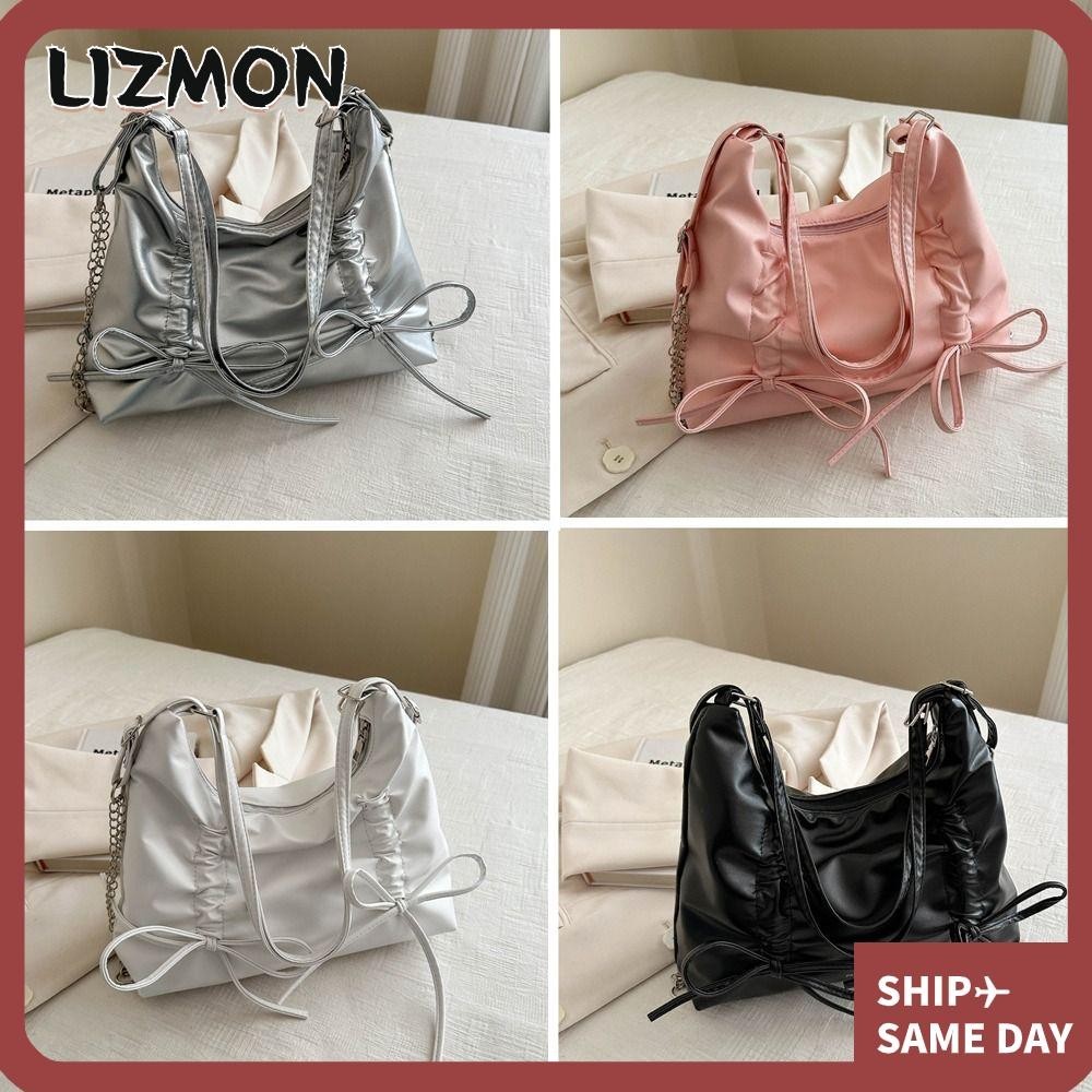 Lizmon กระเป๋าเป้สะพายหลัง กระเป๋าสะพายไหล่ สะพายข้าง หนัง PU ทรงโท้ท ประดับโบว์ แบบเรียบง่าย สําหรับผู้หญิง