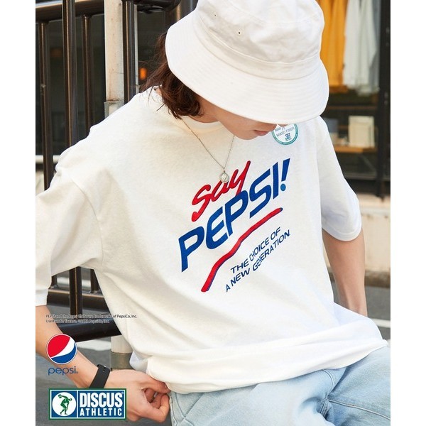 Discus ATHLETIC x PEPSI Retro ผู้ชายผู้หญิงพิมพ์เสื้อยืดครึ่งแขนผ้าฝ้ายแท้