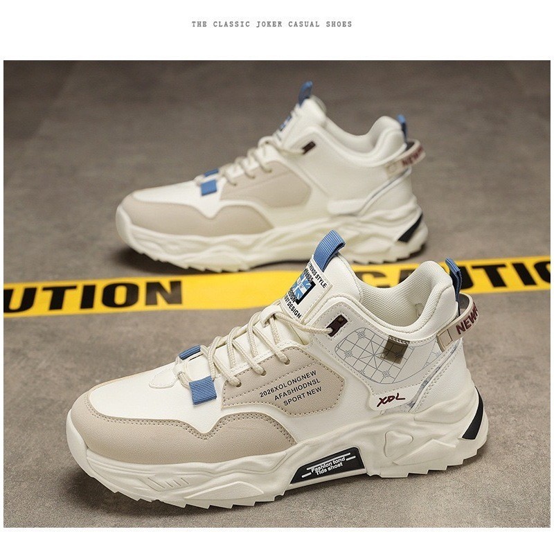 NEW เทรนด์ใหม่สุดเท่น์ รองเท้าผ้าใบแฟชั่นชาย รองเท้าหุ้มข้อ พื้นสูง เสริมส้น MVS052-233