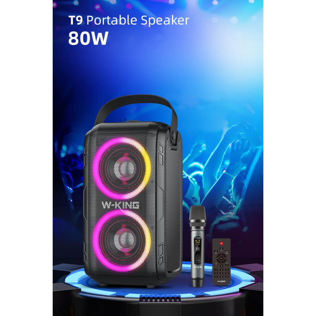 ลำโพงไร้สาย ลำโพงบลูทูธ W-king T9 เสียงดี พร้อมไมค์โฟม ร้องแพง กำลังขับ 80W ของแท้100%