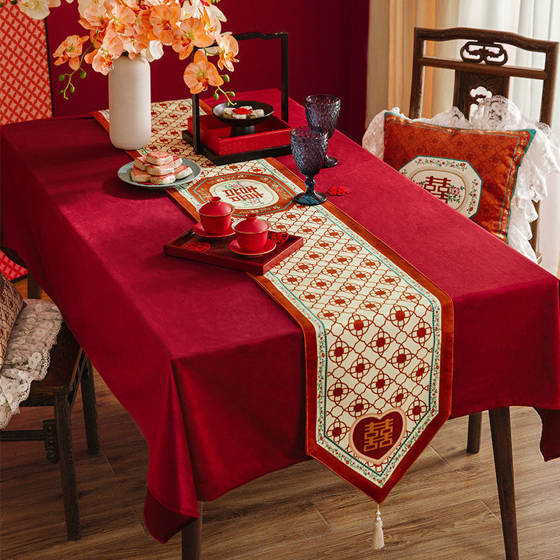 ผ้าปูโต๊ะแต่งงาน ผ้าปูโต๊ะงานแต่งงาน ผ้าปูโต๊ะงานแต่งงาน ผ้าคลุมโต๊ะกาแฟ สีแดง ผ้าคลุมโต๊ะยาว