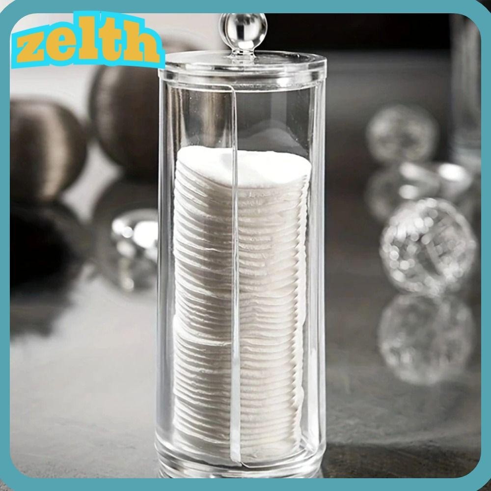 Zelth กล่องเก็บสําลี เครื่องสําอาง อะคริลิคใส ทรงกลม แบบพกพา สําหรับห้องนั่งเล่น