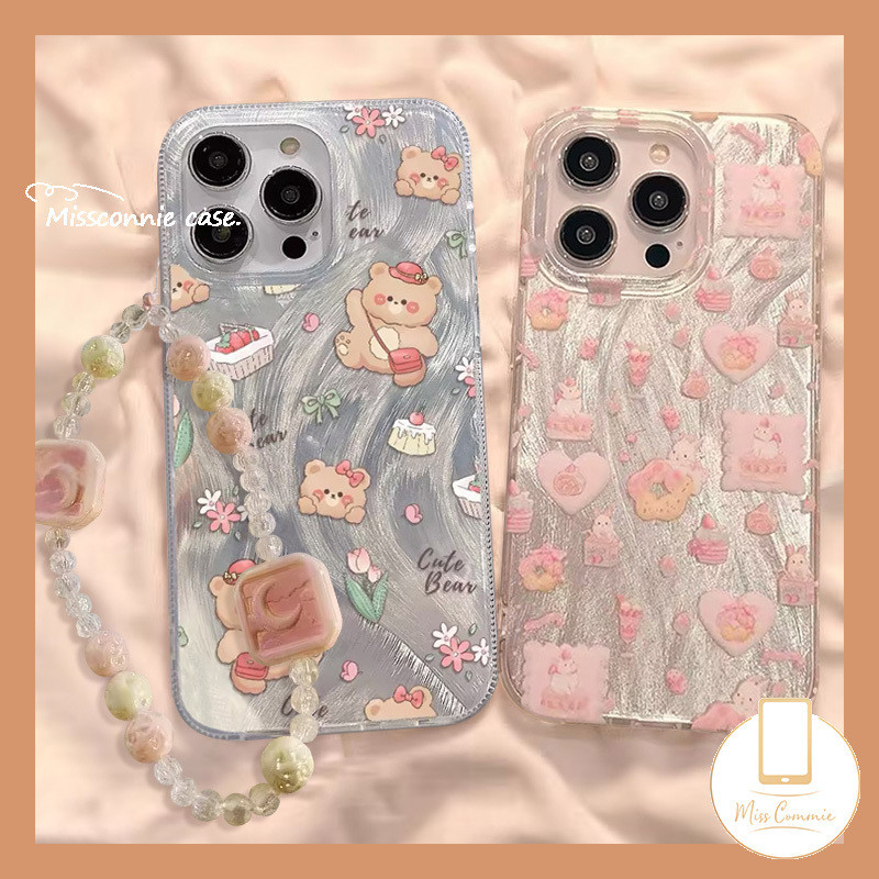 เคสโทรศัพท์มือถือ ลายการ์ตูนหมี กระต่าย ดวงจันทร์ พร้อมสายข้อมือ หรูหรา สําหรับ IPhone 11 15 13 12 14 Pro Max 7Plus X XR XS Max 7 6s 14 6 15 8 Plus SE 2020