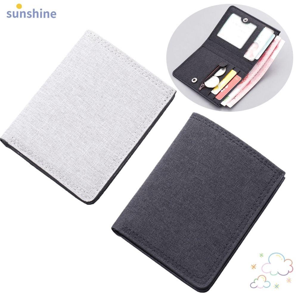 Ssunshine กระเป๋าสตางค์ ใบสั้น ผ้าแคนวาส ขนาดเล็ก เรียบง่าย ใส่บัตรได้ สําหรับผู้ชาย