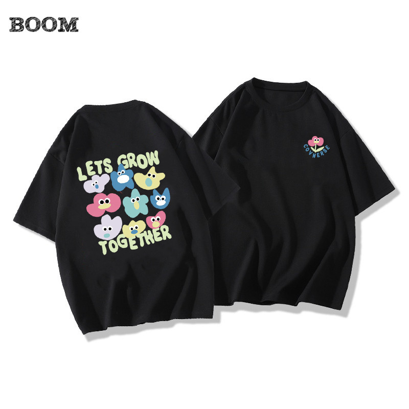 （จัดส่งตลอด 24 ชั่วโมง）BOOM SHOP print T-shirt สุภาพสตรีตัวอักษรพิมพ์รอบคอแขนสั้น oversize 6สี แฟชั่นสไตล์เกาหลี