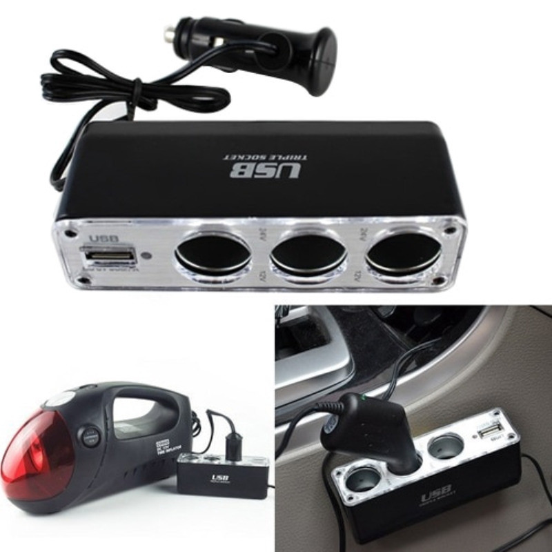 ที่เสียบในรถยนต์ USB 3 ช่อง 12V 5A 3 ทาง LED USB DC