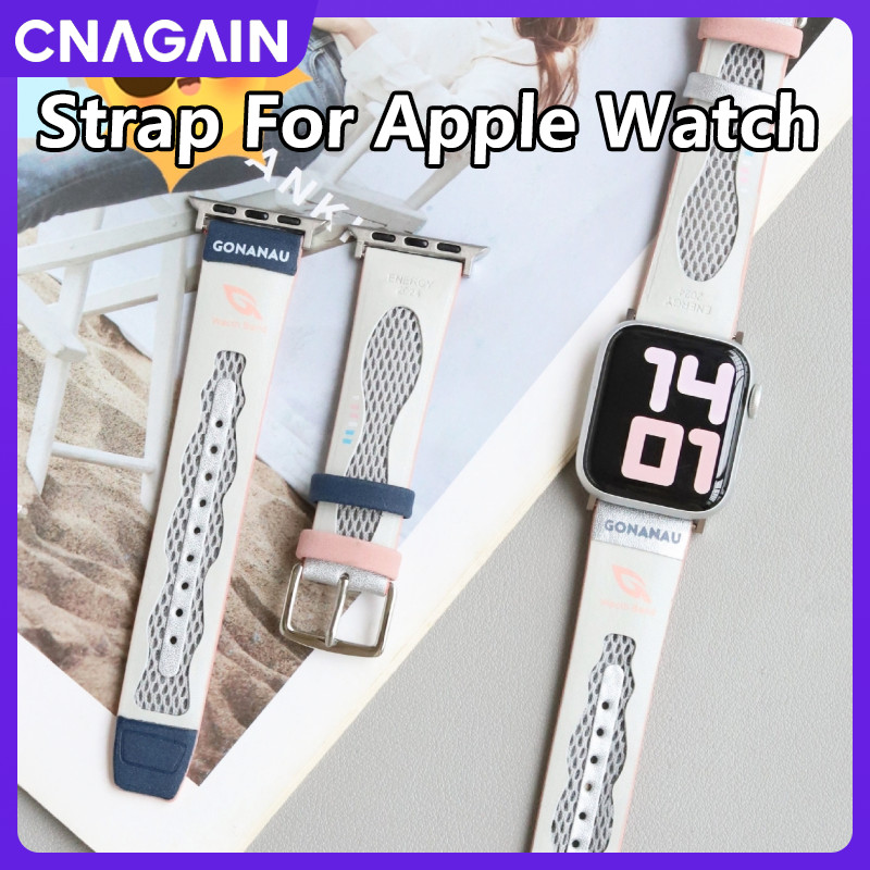 Cnagain สายนาฬิกาข้อมือหนังไนล่อนถัก ระบายอากาศ สองสี สําหรับ Apple Smart Watch Ultra SE Series 9 8 7 6 5 4 3 2 1 iWatch 49 มม. 45 มม. 41 มม. 44 มม. 40 มม. 42 มม. 38 มม.
