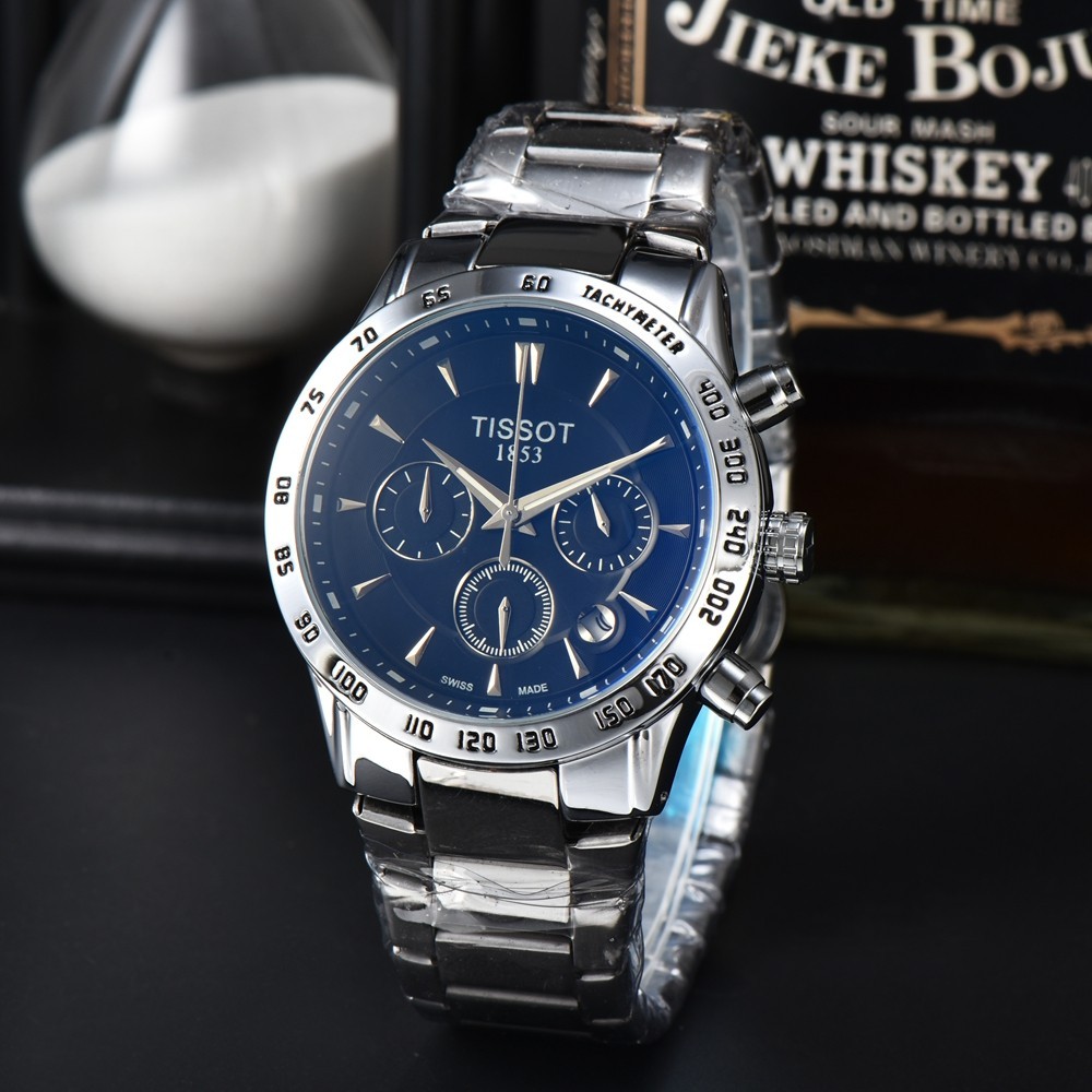สไตล์ใหม่ Tissot นาฬิกา Quartz Movement สายเหล็ก หน้าปัดสีน้ําเงิน นาฬิกาผู้ชาย นาฬิกา