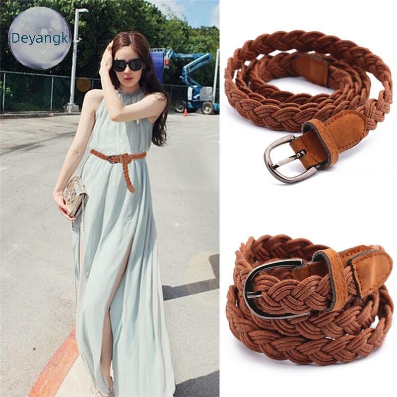 Deyangk ผู้หญิงแฟชั่น Elastic Cinch เข็มขัดกว้างยืดเอวเชือกกัญชา Braid เข็มขัด TH