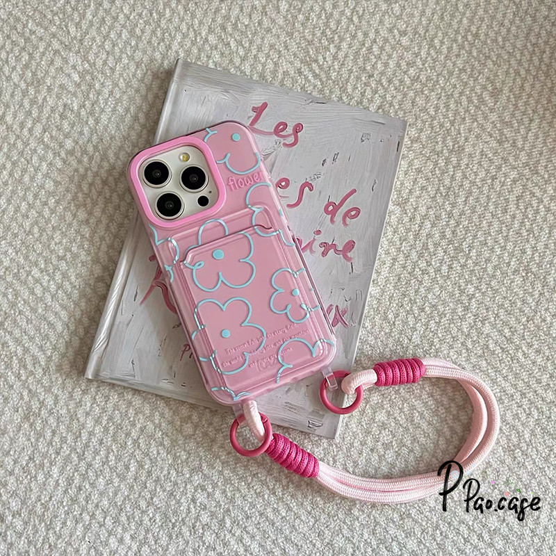 เคส สำหรับ IPhone 17 AIR 16 13 11 15 12 14 Pro Max 7 8 Plus XR X XS Max SE กระเป๋าใส่บัตรแบบมีช่องใส่รูปการ์ตูนดอกไม้