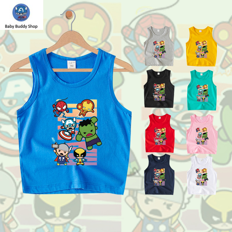 เสื้อกล้ามเด็ก SUPER HERO ผ้าฝ้าย 100% นุ่มสบาย ระบายอากาศดี ลายการ์ตูน 9 สี สำหรับเด็กชาย-หญิง พร้อมส่ง ส่งฟรี TA072