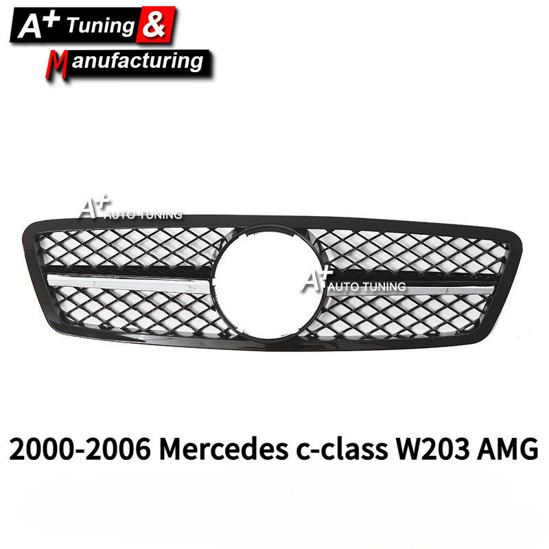 ในสต็อกเหมาะสําหรับ Mercedes C-Class W203 2000-2006 AMG กระจังหน้าชิ้นเดียวชุบไฟฟ้า