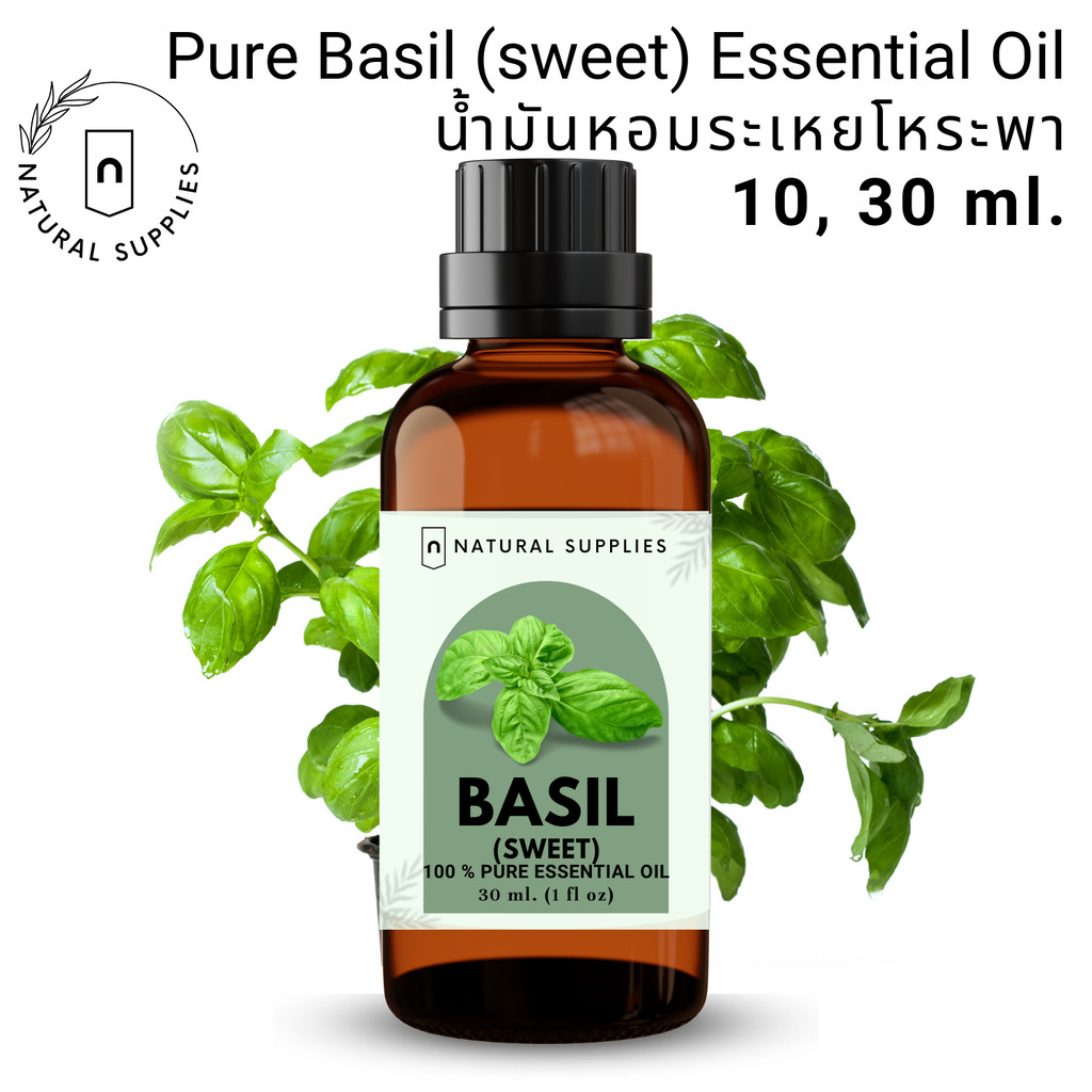 Pure Basil (Sweet) Essential oil น้ำมันหอมระเหย โหระพา บริสุทธิ์ ขนาด 10, 30 ml. by Natural Supplies