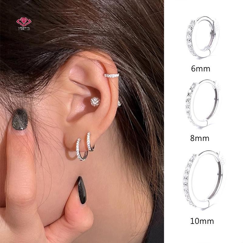 Hwetr 1 คู่แฟชั่นต่างหูห่วงขนาดเล็กสําหรับผู้หญิงหญิง Minimalism Tiny กระดูกอ่อนเจาะเพทายต่างหูเครื่องประดับอุปกรณ์เสริมของขวัญใหม่