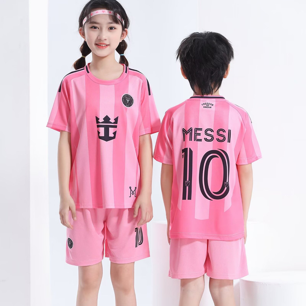 2025-26 Season Inter Miami สีชมพู Home Jersey No.10 Messi Jersey สําหรับเด็กฤดูร้อนเด็กเสื้อฟุตบอลเย