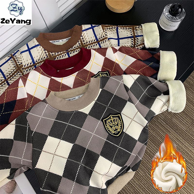 [ZY] เสื้อเด็กขนแกะซับในหนา แขนยาว คอปกกลม อุ่นสบาย ฤดูใบไม้ร่วง-ฤดูหนาว (70-150)