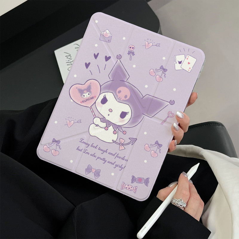 Y-shape เคส iPad พร้อมช่องเสียบปากกาอะคริลิคน่ารัก Kuromi เหมาะสําหรับ iPad Air4 Air5 10th 10.9 iPad Gen9/8/7 10.2 Air6 Pro11 2020/2021/2022/2024 แท็บเล็ตโปร่งใสป้องกันกรณี - รูปที่ 2