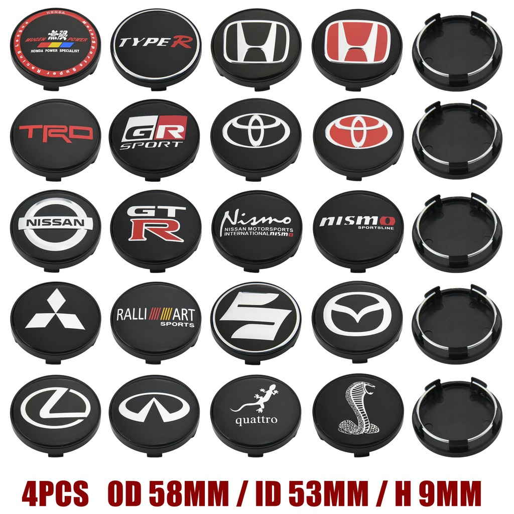 4ตัว ฝาครอบดุมล้อ 58มม ฝาปิดดุมล้อ TRD GR Mugen Typer Ralliart Nismo GTR ขอบ RS Sline โลโก้ ฝาดุมล้อ