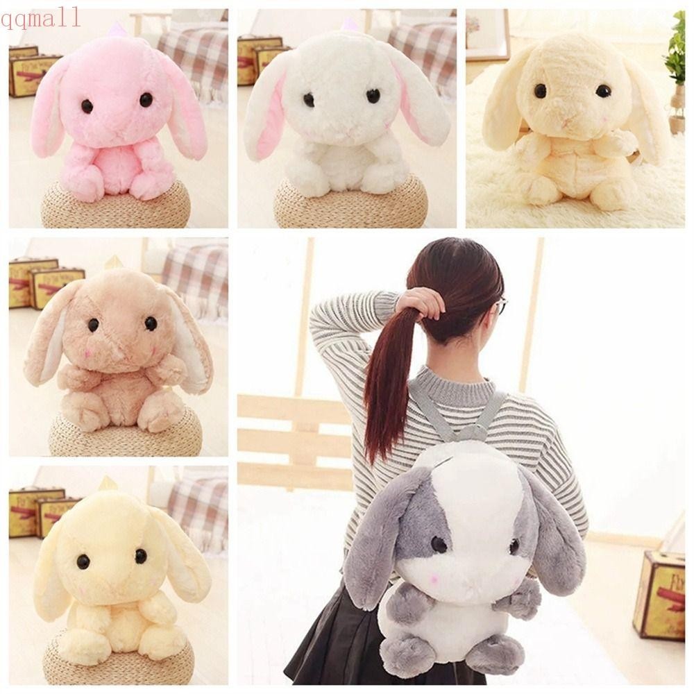 Qqmall กระเป๋าเป้สะพายหลัง กระเป๋าใส่เหรียญ หูยาว ตุ๊กตากระต่ายน่ารัก แบบนิ่ม สําหรับเด็กผู้หญิง