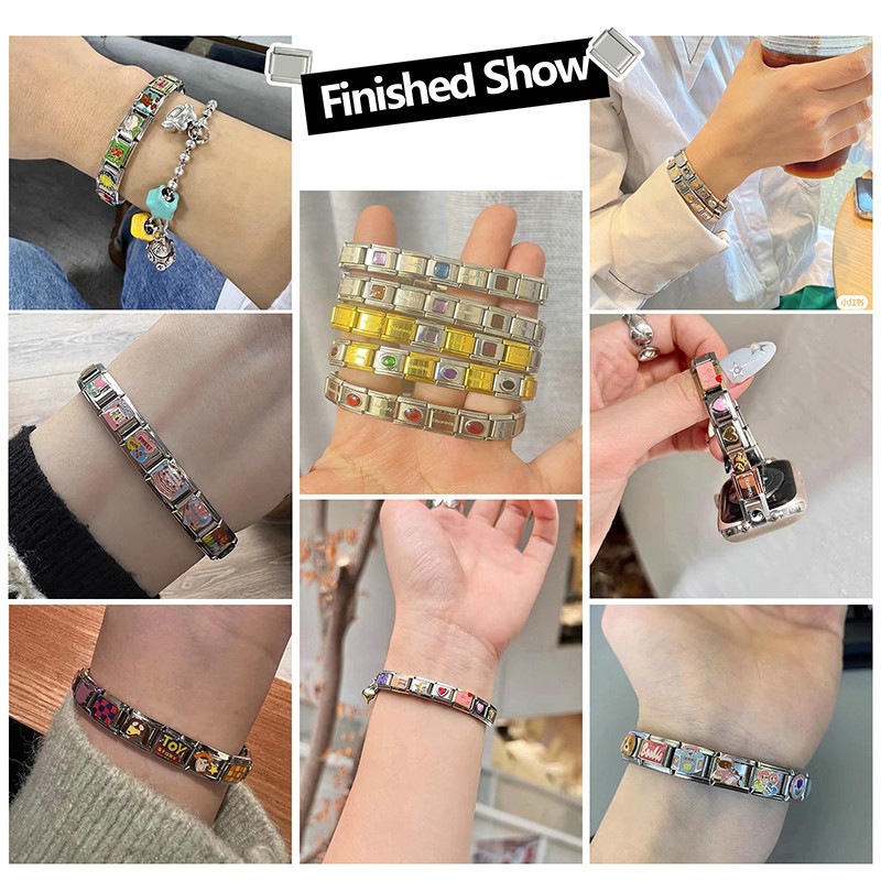ปาก 2025 ใหม่แฟชั่น Diamond Dot Heart Charm อิตาลี Links Fit 9 มม.สร้อยข้อมือเครื่องประดับสแตนเลส DIY ทํา