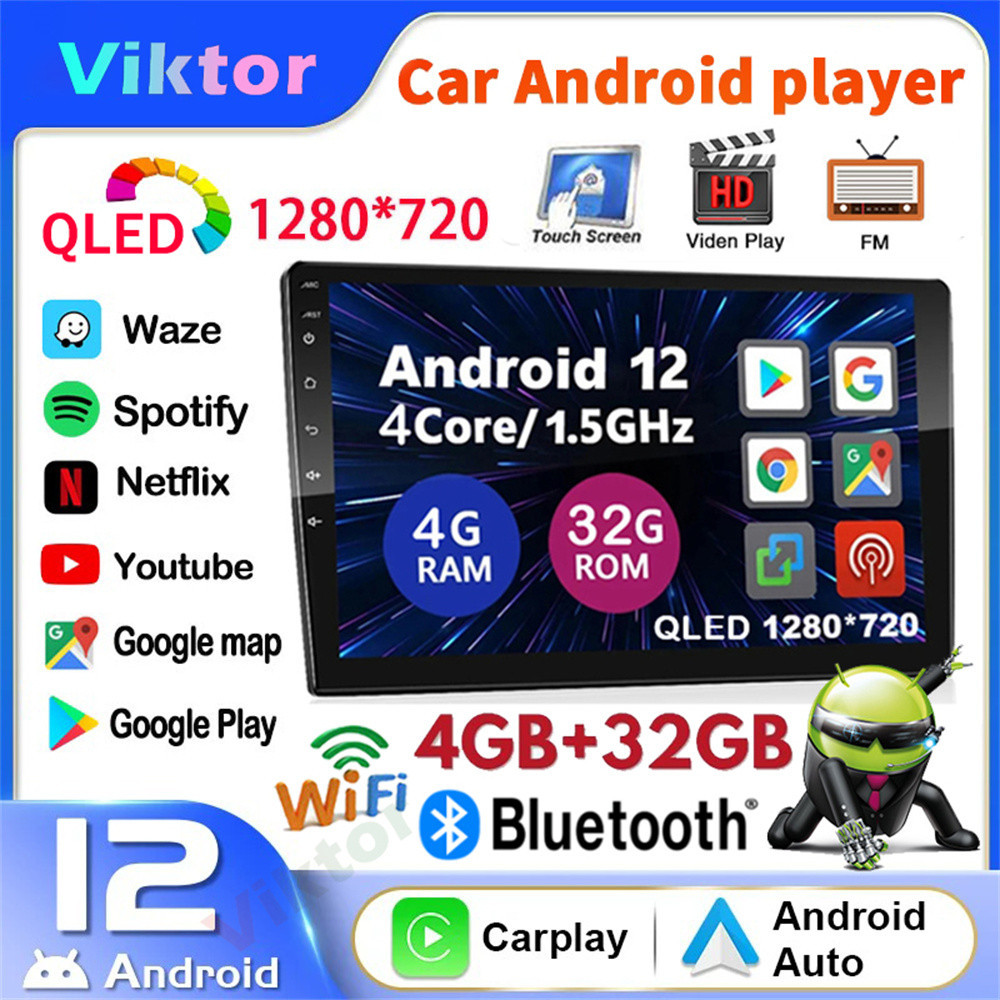 (4GB+32GB Qled DSP) เครื่องเล่นมัลติมีเดีย วิทยุ GPS นําทาง 9/10.1 นิ้ว 2din Android 12 สําหรับรถยนต์