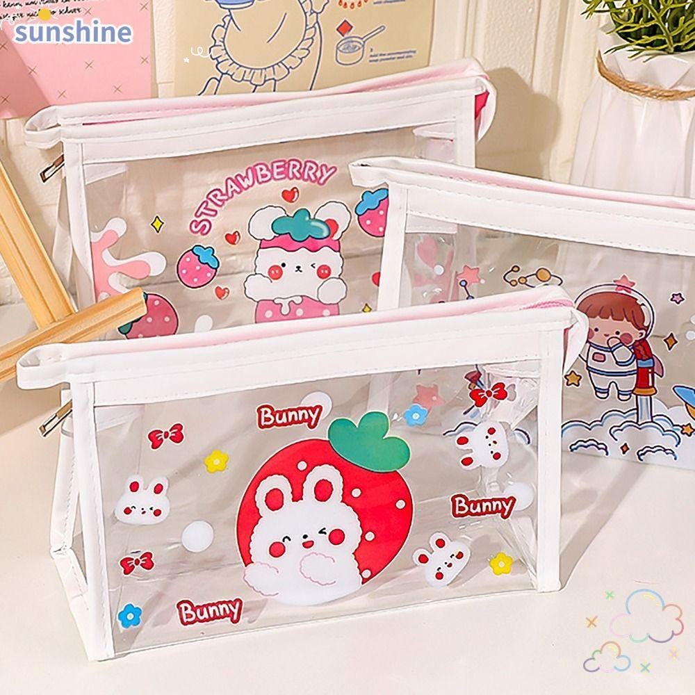 Ssunshine กระเป๋าเครื่องเขียน กระเป๋าดินสอ ปากกา อเนกประสงค์ แบบพกพา ความจุขนาดใหญ่ สีโปร่งใส สําหรับนักเรียน ของขวัญ